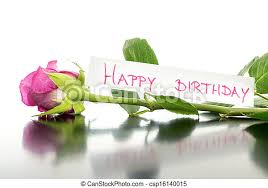 Download a happy birthday image to celebrate your loved one. Happy Birthday Flower Beautiful Pink Rose Lying On A Desk With Happy Birthday Card Attached To It Canstock