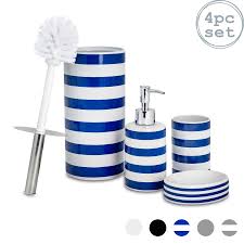 The same applies to soap dispensers, toothbrush holder and similar accessories. Bathroom Accessories Set 4 Pcs Soap Pump Dish Tumbler Brush Blue White Ebay