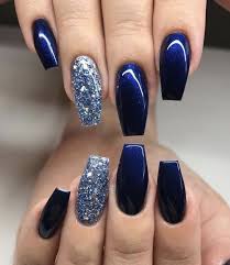 Here at naio nails we have an array of acrylic nail colours for you to browse through. That Dark Blue Nail Polish Looks Amazing Blue And Silver Nails Dark Blue Nails Blue Glitter Nails