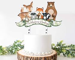 Amazon Com Woodland Baby Shower Cake Topper Woodland Welcome Baby Topper Woodland Animals Baby Shower Decoration Handmade Products
