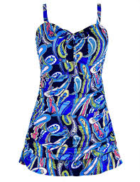 Septangle Womens Plus Size Swimdress One Piece Ruffled Swimwear Blue Us 20