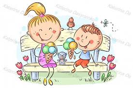 Kids Eating Ice Cream Sitting On A Bench In The Park 406151 Illustrations Design Bundles Drawing Lessons For Kids Family Drawing Childrens Books Illustrations