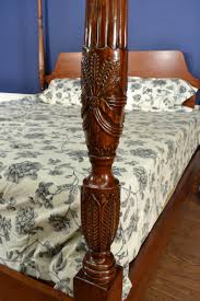 Canopy, poster, slat, sleigh, platform, upholstered & more. Queen Size Mahogany Rice Carved Poster Bed By Leighton Hall For Sale At 1stdibs