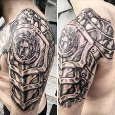 It's a battle scene between a knight in armor with a sword and a shield bravely slaying a winged dragon. Armor Tattoo Ideas For Men Ultimate Symbol Of Masculinity And Strength