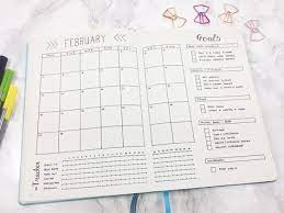 Monthly Template Calendar Goals Tracker February Bullet Journal Bullet Journal Layout Bullet Journal Layout Templates
