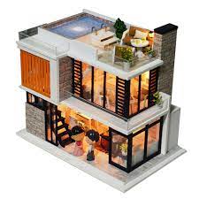 Diy Dolls House Kit Wooden Dollhouse With Furniture Led Lights Town Ebay In 2021 Diy Dolls House Kits Kit Homes Diy Cabin