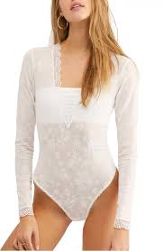 Free People NEW Womens Babes In Bandeaus Bodysuit Lace Thong White Velvet |  eBay