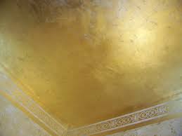 Multilayer Plaster Ceiling Finished In Schaibin Gold Flakes Gold Furnishings Plaster Ceiling Gold Walls