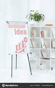 Whiteboard Business Idea Chart Wooden Shelves Folders Office
