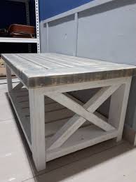 Rustic wooden buffet table, rustic console table, farmhouse buffet table, distressed white base and red mahogany top. Rustic Farmhouse Coffee Table Solid Wood Home Furniture Furniture On Carousell