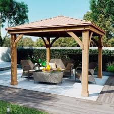 Outdoor Gazebo Pergola Garden Patio Shade Cedar Wood Aluminium Solid Roof Canopy Backyard Gazebo Gazebo Pergola Pergola