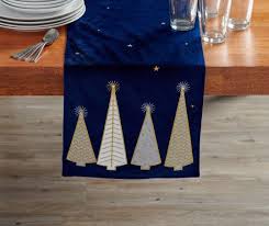 Navy Blue Metallic Christmas Trees Fabric Table Runner 13 X 72 Blue Christmas Decor Metal Christmas Tree Blue Christmas Tree