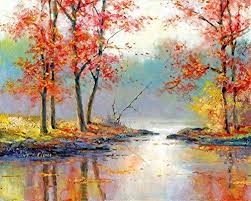 Watercolor painting landscape tutorial for beginners, using easy and simple painting techniques. Amazon Com Fall Scene Art Print Of Watercolor Painting Trees Nature Lake Peaceful Gift Watercolors Handmade
