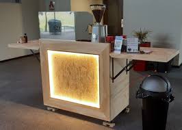 Portable Espresso Cart With Fold Down Side Tables Built In Electric Plugs Plumbing Led Lights And Bar Fridge Kedai Kopi Kopi Kayu