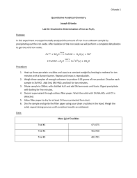Gravimetric analysis questions and answers. Experiment Two Gravimetric Determination Of Iron As Fe2o3