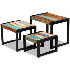 Accent your living room with a coffee, console, sofa or end table. Solid Reclaimed Wood Nesting Coffee Table Set 3 Piece Side End Tables For Sale Online Ebay
