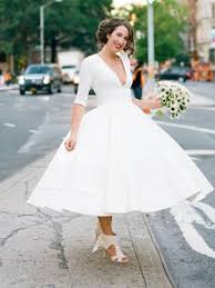 Modest Wedding Dresses A Line V Neck Ankle Length Taffeta Wedding Dress 2017 Mk008 Bridal Dresses Vintage Ankle Length Wedding Dress Short Bridal Gown