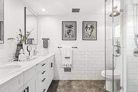 For a clean and almost graphic finish, contrast with fresh. Geometric Patterns Energize A Black And White Bathroom
