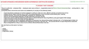 I don't which preposition to choose: Kitchen Steward Stewardess Experience Certificates