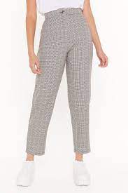 Square Check Tapered Pants Smart Casual Women Outfits Vintage Outfits Fun Pants