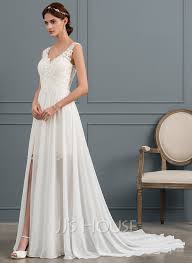 Edel brautkleid corsage und schleppe. A Linie V Ausschnitt Hof Schleppe Chiffon Brautkleid Mit Schlitz Vorn 002145293 Jj S House