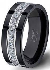 Black Tungsten Ring Fully Stacked With Brilliant Diamond Mens Wedding Band Comfort Fit Bla Mens Diamond Wedding Bands Black Tungsten Rings Black Wedding Rings