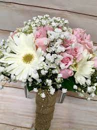 Cream rose and blue gerber daisies wedding bouquets. Bouquets Pink Rustic Bride Gleeful Wedding Bouquet Custom Made Gerbera Daisy Bridesmaid Weddings