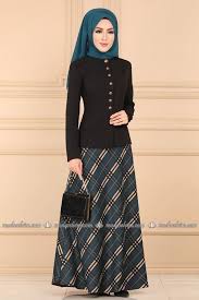 Modaselvim Kombin Ekose Etekli Ikili Tesettur Takim 2255ms212 Petrol Turkish Clothing Dress Skirt Fashion