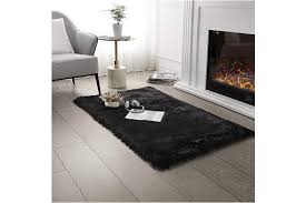 Massive choice of designs, colours & sizes. 0 6m X 1 2m Rectangle Black Ultra Soft Faux Fur Area Rug Black Fluffy Rug Plush