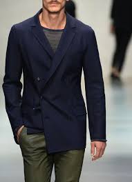 Shop This Look On Lookastic Https Lookastic Com Men Looks Navy Double Breasted Blazer Olive Horizontal Striped Long Sleeve T Shirt Olive Chinos 1 Mode Homme