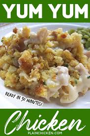 Yum Yum Chicken Creamy Chicken Casserole Topped With Cornbread Stuffing Cooked Chicken C Yum Yum Chicken Chicken Recipes Casserole Creamy Chicken Casserole
