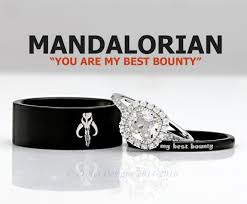 Star Wars Boba Fett Mandalorian His And Her S 3piece Silver Custom Engagement Set Tungsten Wedding Band Ring M Rings For Men Engagement Sets Wedding Ring Bands