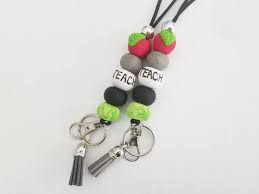 Apple Teacher Lanyard Teach Beaded Lanyard Lanyard With Beads Clay Bead Lanyard Beaded Polymer L Polymer Clay Jewelry Diy Make Clay Beads Clay Jewelry Diy