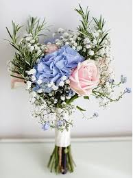 Rockmywedding Rose Hydrangea Gypsophelia Rosemary And Forget Me Not Bouquet At A Pretty P Blue Wedding Bouquet Spring Wedding Flowers Blue Wedding Flowers