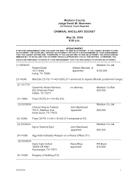 Madison County Judge David W. Moorman CRIMINAL ANCILLARY DOCKET May 20,  2024 9:00 a.m.