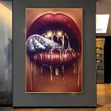 Amazon.co.jp: 現代セックス女性赤い唇キャンバス絵画壁アート抽象口ポスタープリント壁絵リビングルームのホームインテリア 23.6”x  31.4”(60x80cm) No frame
