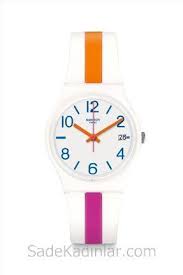 Swatch Saat Modelleri Beyaz Kordonlu Renkli Seritli Kiyafet Kombinleri Swatch Aksesuarlar Bayan Saatleri