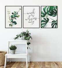 Wash Your Worries Away Bathroom Wall Art Botanical Eucalyptus Monstera Leaf Guest Washroom Decor Prints Printable Art In 2020 Bathroom Wall Art Bathroom Wall Decor Art Modern Bathroom Wall Art