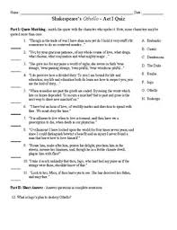 The more questions you get correct here, the more random knowledge you have is your brain big enough to g. Othello Act 1 Quiz Worksheets Teaching Resources Tpt