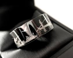 Duck Hunting Ring Fisherman Ring Duck Band Wedding Ring Black Tungsten Ring Rose Gold Engagement Ring Vintage Gold Engagement Rings Halo Rose Gold Halo Engagement Ring