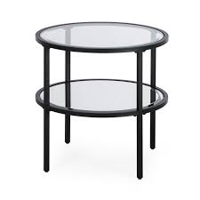 Belham Living Lamont Round End Table Black Hayneedle 24 X24 X24 Tempered Glass Table Top Glass Top End Tables End Tables