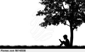 Black And White Children Reading Books Clip Art Silhouettes Of Children Read Book Under Tree Stock Photo Silhouette Art Tree Art Silhouette
