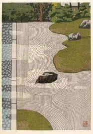 Masao Ido Zen Garden Japan 1983 Woodcut Printed In Colors Japanese Woodblock Printing Japanese Painting Zen Garden