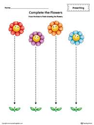 free straight line tracing prewriting flower worksheet in color myteachingstation com