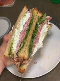 I made a pesto, arugula, cornichon, prosciutto, and burrata sandwich for  lunch today! : reatsandwiches