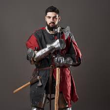 Save 10% with coupon (some sizes/colors) Medieval Knight On Grey Background Portrait Of Brutal Dirty Face Warrior With Chain Mail Armour Red And Black Clothes Stock Image Image Of Aggressive Army 116747425