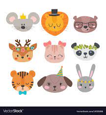 Cute Animals With Funny Accessories Cartoon Zoo Set Of Hand Drawn Smiling Characters Cat Lion Panda Dog T Cute Animals Cute Baby Animals Pet Logo Design
