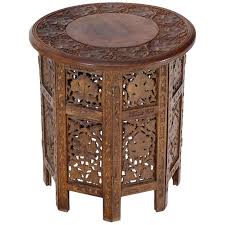 20th Century Folk Art Pierced Carving Teak Round Folding Side Table In 2020 Side Table Carved Table Indian Side Table