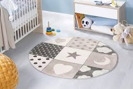 Teppiche fürs kinderzimmer mit straßen sind die perfekte rennstrecke, unser teppich mit hüpfkästchen macht lust, gleich selbst nochmal sportlich zu werden. Kinderteppich Madchen Jungen Spielteppich Teppich Kinderzimmer Babyteppich Rund Motiv Sterne Mond Herz Farbe Grau Beige Creme Grosse 120 Cm