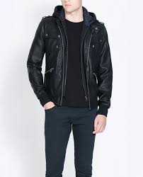 Nwt Ed Jordan Men S Zara Faux Leather Hooded Jacket Black Motorcycle S 2xl Faux Leather Hooded Jacket Hooded Jacket Slim Fit Jackets